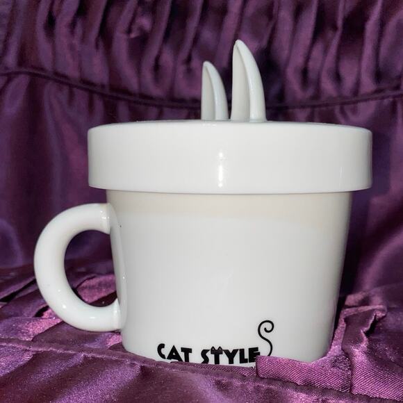 Kitty Cat Tea Cup with Lid ears Cat Style Be Always Lovely and Funny White USED - Picture 4 of 10
